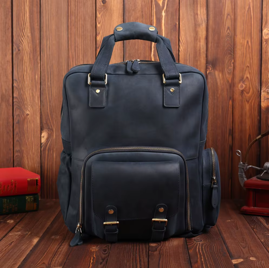 Full-Grain Leather Laptop Backpack with Tripod Holder