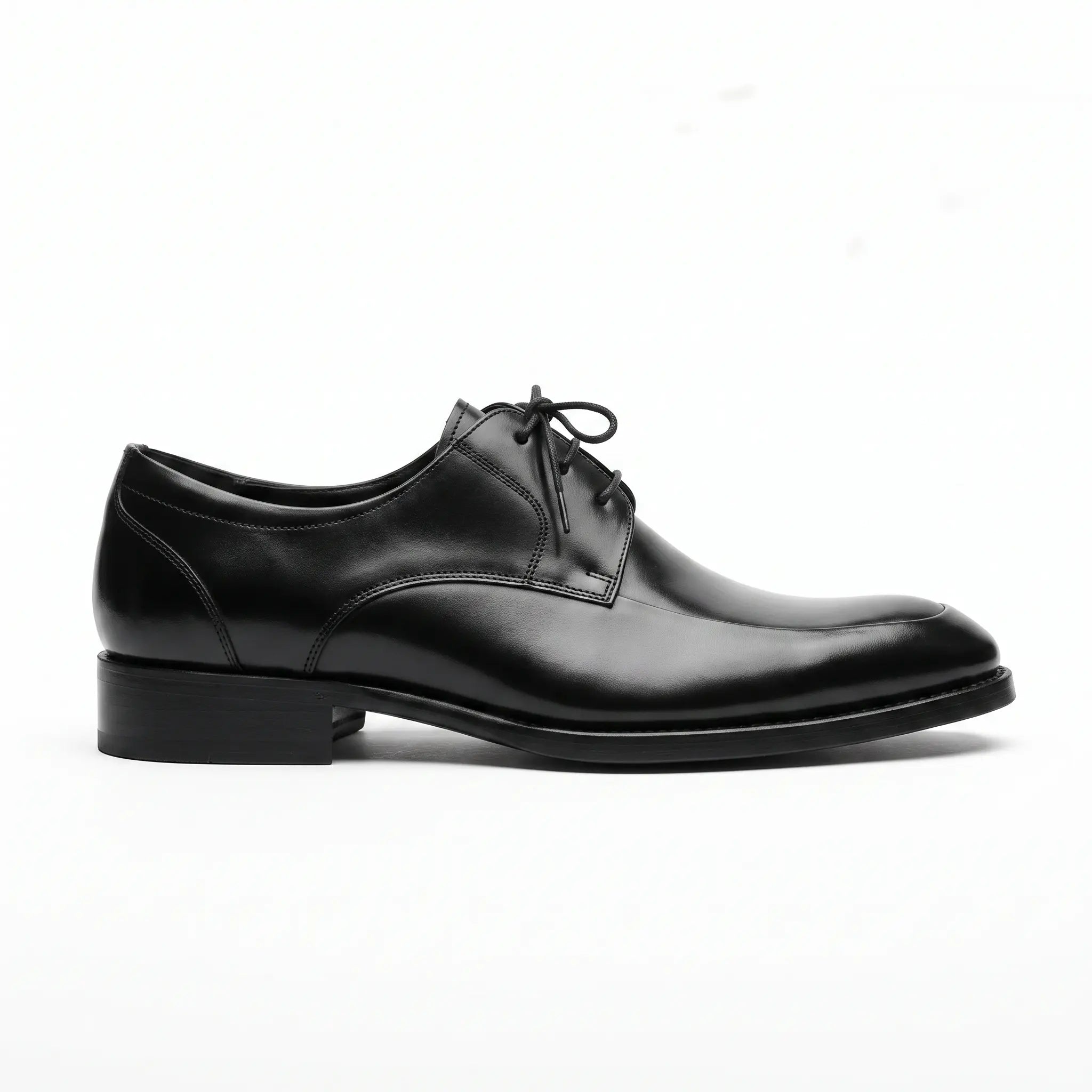 Men's Black Apron-Toe Leather Derbys — Stokes