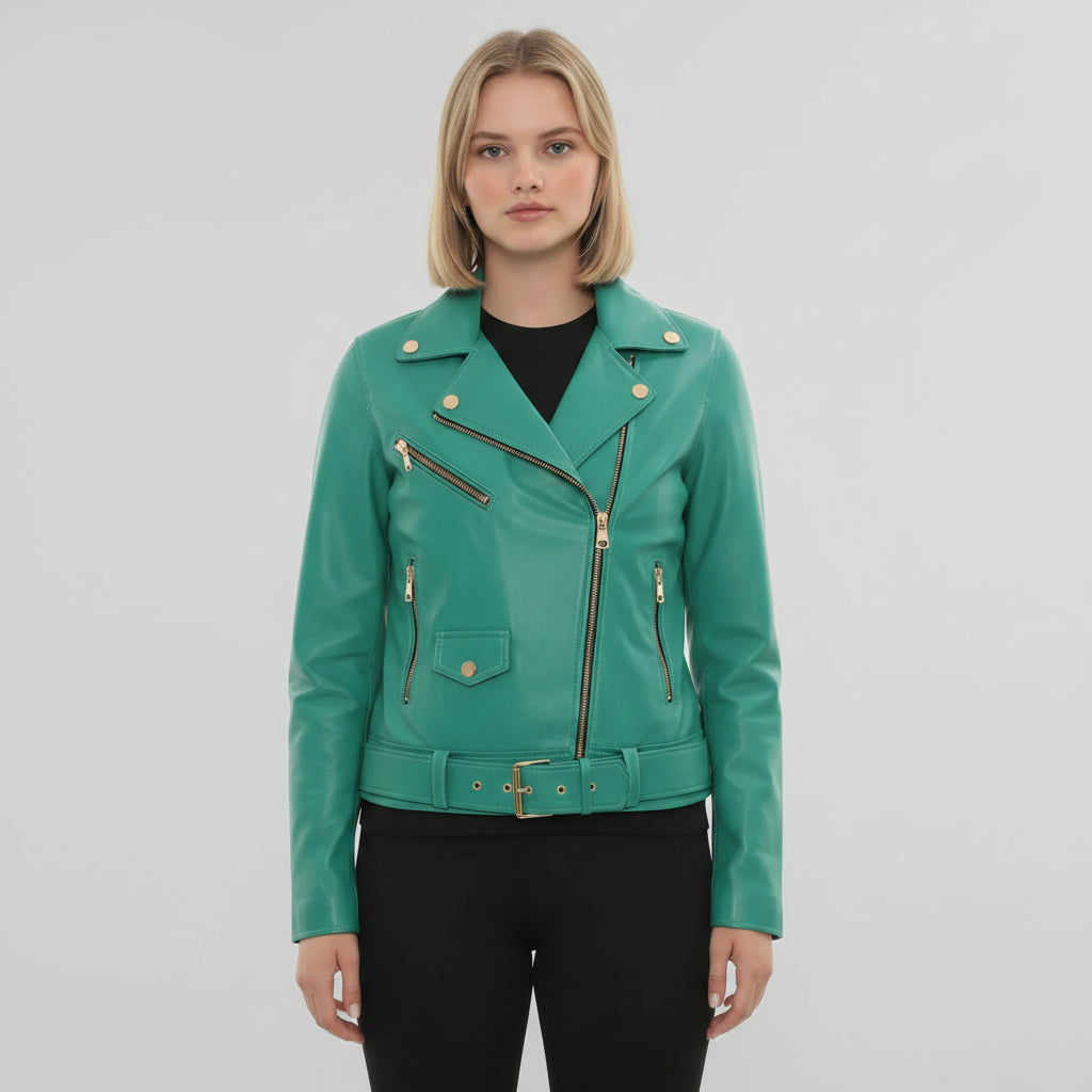 Women's Teal Leather Biker Jacket - Enthorpe – Rebels Market