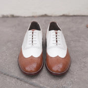White and Brown Wingtip Leather Spectator Oxfords — Alsop