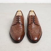 Men's Brown Ostrich-Embossed Leather Wingtip Derbys — Farnell
