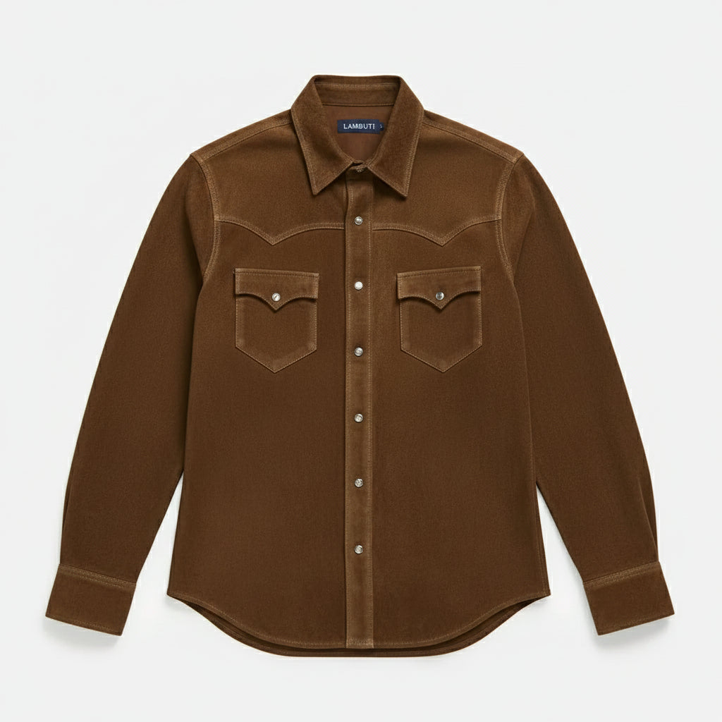 Handmade Men's Dark Brown Suede Western Shirt Jacket