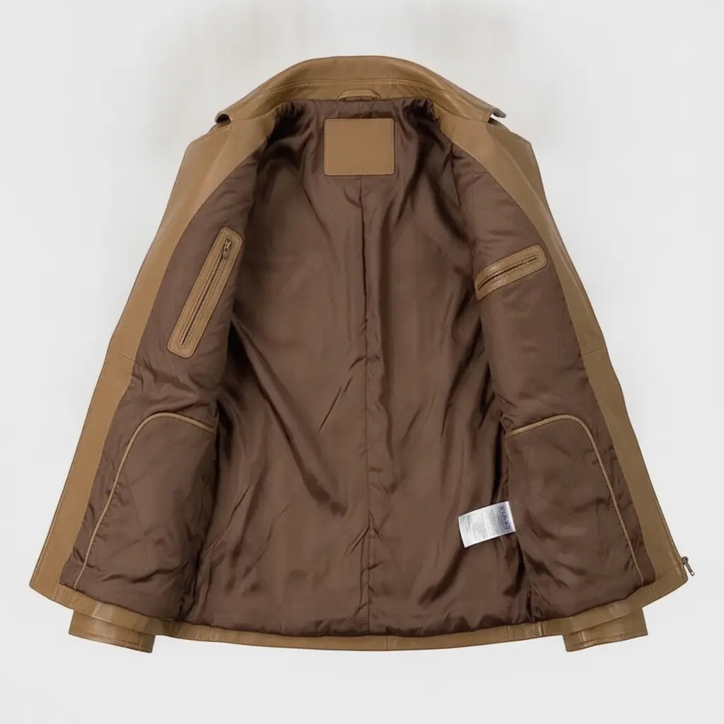 Women's Tan Leather Biker Jacket — Downham