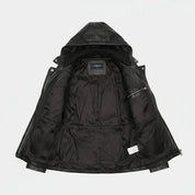 Women's Black Hooded Leather Jacket — Strode
