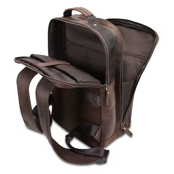Full-Grain Leather Multi-pocket 16 Inch Laptop Backpack Bag