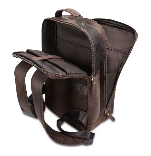 Full-Grain Leather Multi-pocket 16 Inch Laptop Backpack Bag