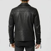 Men's Handmade Black Biker Leather Jacket with Multi Pockets