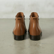 Men's Tan Plain-Toe Leather Ankle Boots