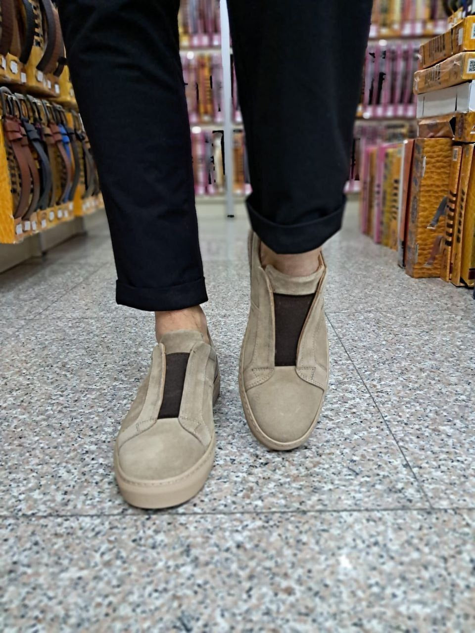 Men's Tan Suede Slip-On Sneakers