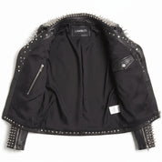 Women's Black Studded Leather Biker Jacket — Derrington