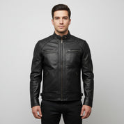 Handmade Men Black Biker Leather Jacket, Men's Stylish Black Sheep Leather Biker Jacket
