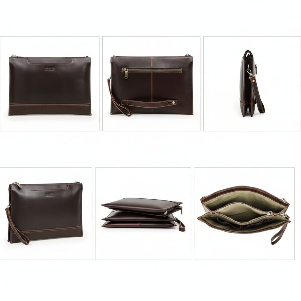 Men's Full-Grain leather Laptop Clutch, Multi-Compartment 14-inch Sleeve Bag