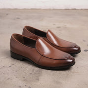 Men's Brown Apron-Toe Leather Loafers — Skelton