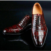 Elegant Men Maroon Lace Up Crocodile Texture Leather Almond Toe shoes
