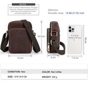 Men's Full Grain Leather Crossbody Phone Bag, Multi-Zipper Pouch for 6.7'' iPhone