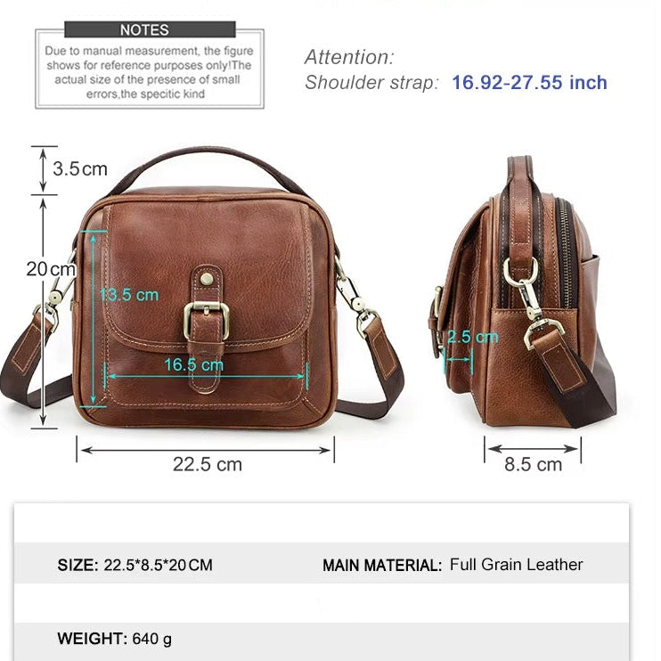 Classic Vintage Leather Shoulder Bag for Men, Premium Crossbody Messenger