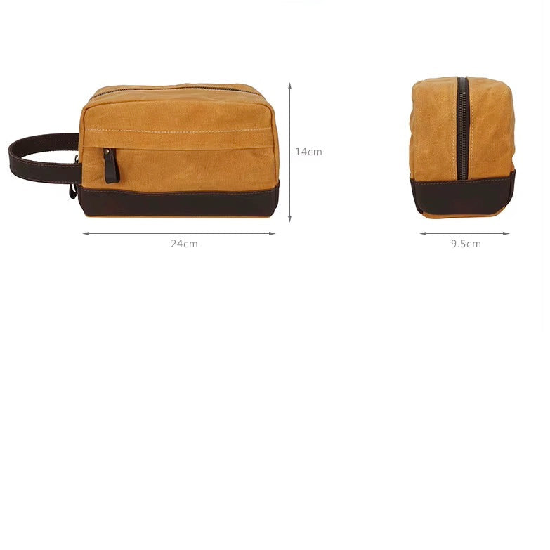 Handmade Plaid Zipper Waxed Canvas Men’s Toiletry Bag
