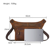 Handmade Unisex Crossbody Chest Bag, Vintage Genuine Cowhide Leather Zipper Bag