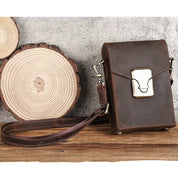 Handmade Vintage Crossbody Zipper Genuine Leather Men’s Phone Bag