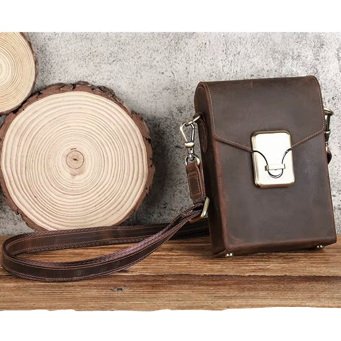 Handmade Vintage Crossbody Zipper Genuine Leather Men’s Phone Bag