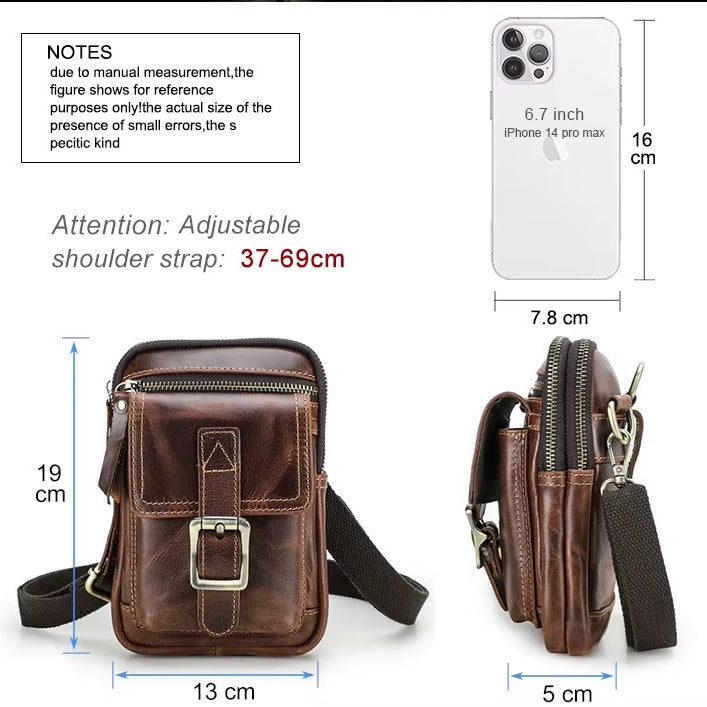 Leather Crossbody Sling Bag for Men, Compact Genuine Phone Holster for Everyday Use