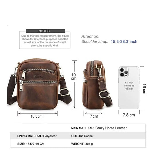 Handmade Crazy Horse Leather Messenger Bag