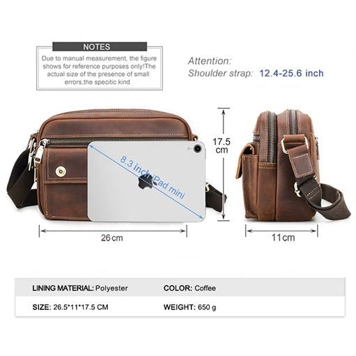 Men's Casual Multi-PocketLeather Crossbody Bag - Single Strap Sling Bag