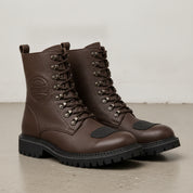 Men's Brown Plain-Toe Pebbled Leather Biker Boots