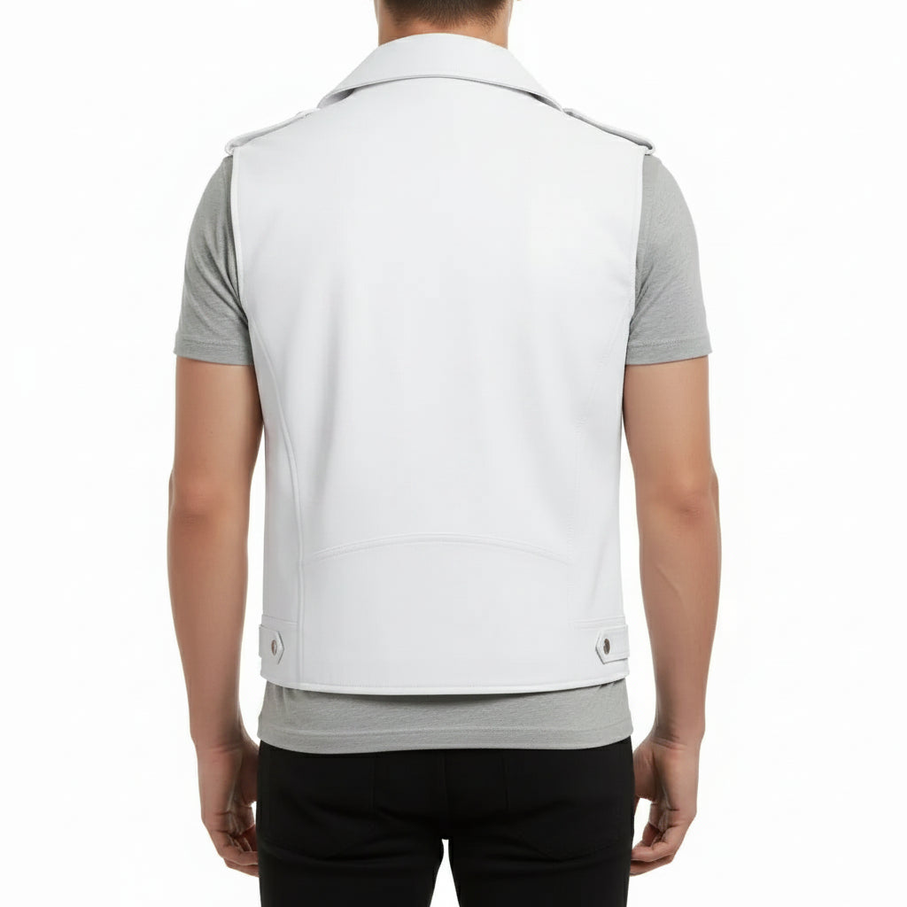 Handmade Mens White Color Leather Vest, Men Sleeve Less Leather Jacket