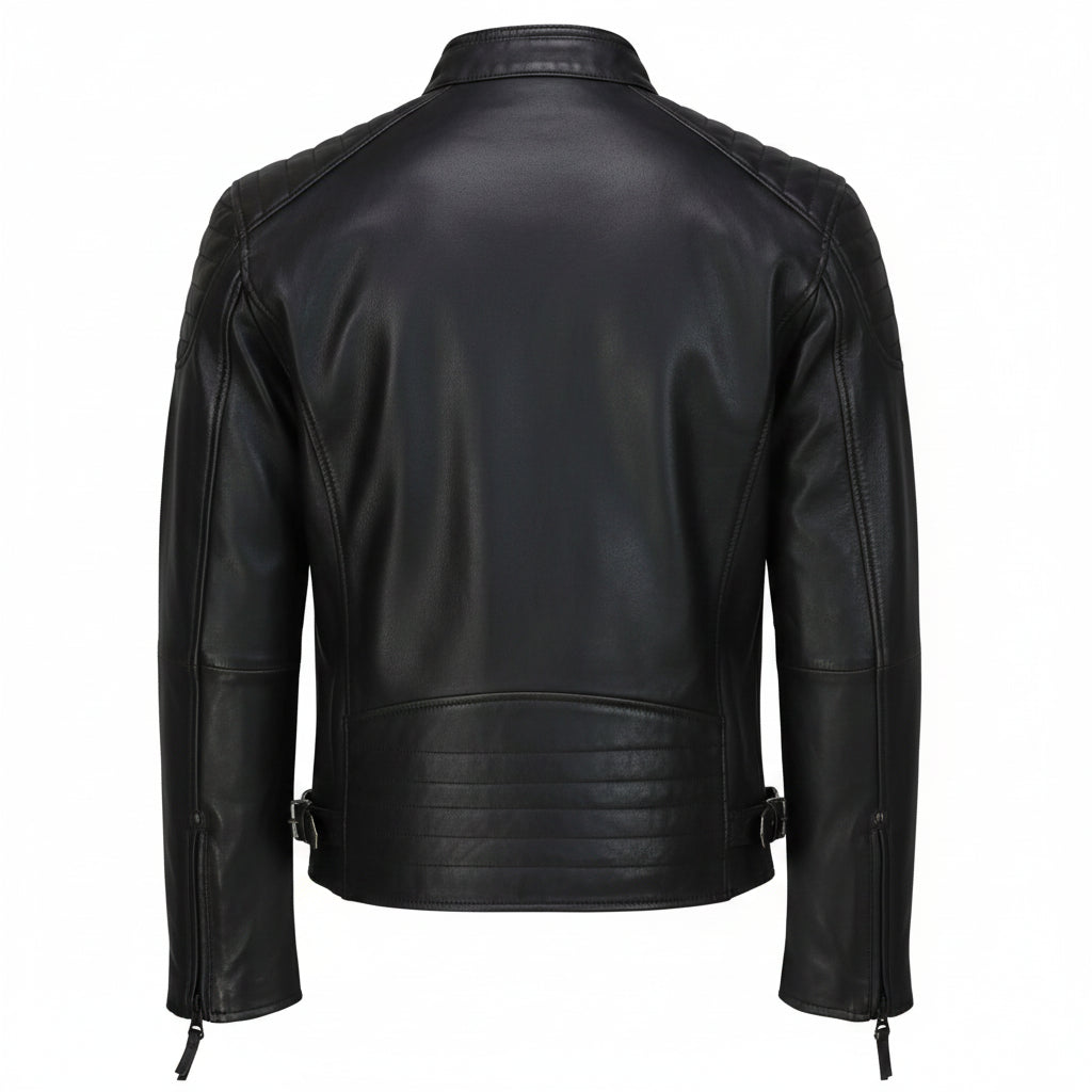 Handmade Men's  Black Leather  Biker Jacket, Vintage Style  Slim Fit Jacket