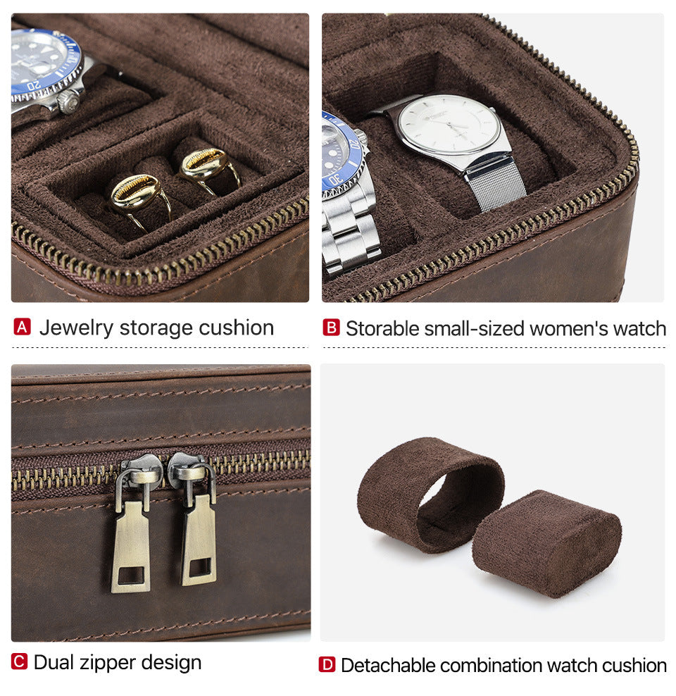 Unisex Brown Leather Travel Watch Case