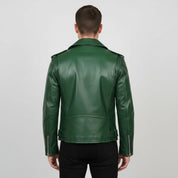 Handmade Men Green Biker Leather Jacket, Green Belted Motorcyle Jacket for Men