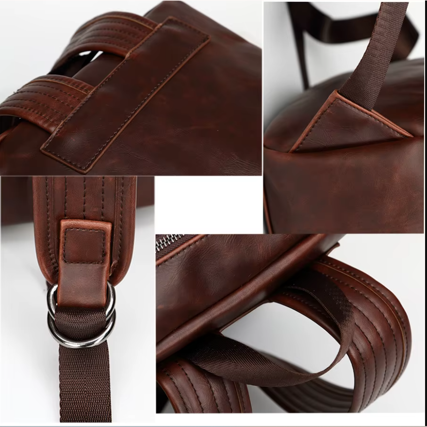 Women's Antique Brass Buckle Full-Grain Leather Backpack