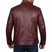 Handmade Maroon Leather Biker Jacket for Men. Motorcycle Jacket For Men