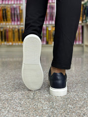Men's Leather Navy Plain-Toe Sneaker