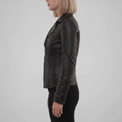 Women's Black Leather Biker Jacket — Askwith