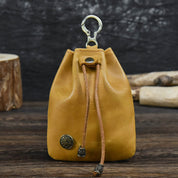 Unisex Distressed Full-Grain Leather Drawstring Coin Pouch