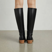 Women's Black Plain-Toe Lace-Up Leather Knee-High Boots — Dillingham