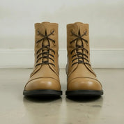 Men's Tan Cap-Toe Leather Lace-Up Combat Boots — Alderley