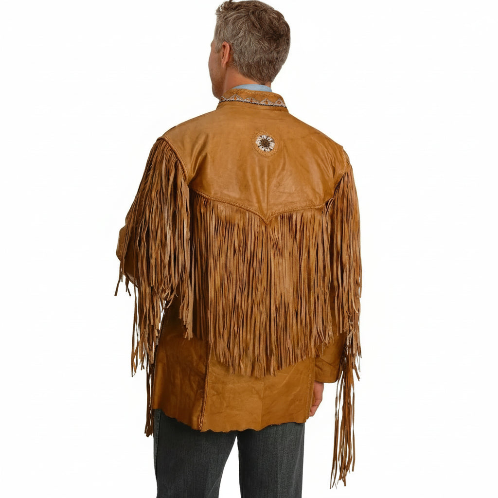 Men's Fringe Western Cowboy Full-Grain Leather Jacket