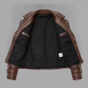 Women's Brown Studded Leather Biker Jacket — Fritton