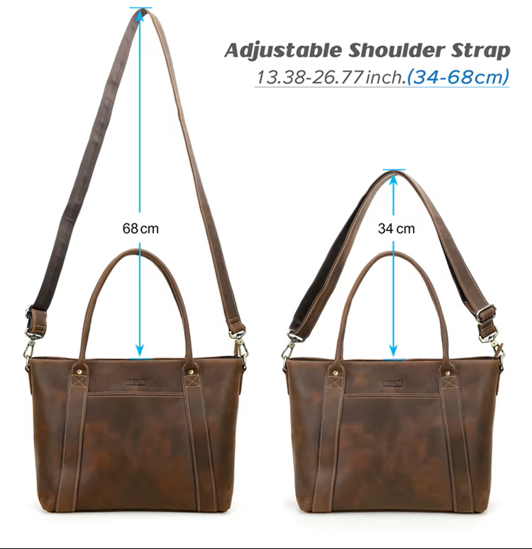 Unisex Full-Grain Leather Crossbody Tote Bag