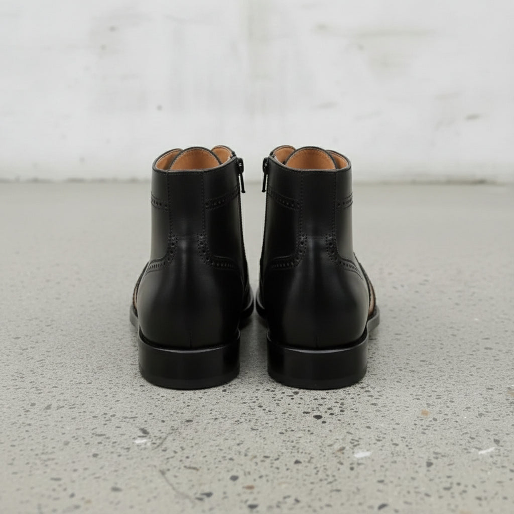 Men's Black and Tan Wingtip Leather Oxford Boots
