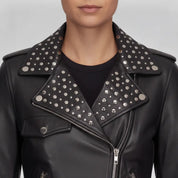 Women's Black Studded Leather Biker Jacket — Greenwood