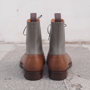 Men's Brown and Grey Plain-Toe Leather Ankle Boots — Challow
