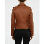 Women’s Brown Leather Biker Jacket, Handmade Moto Style