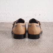 Men's Grey and Tan Wingtip Leather Monk Strap Shoes — Thirsk