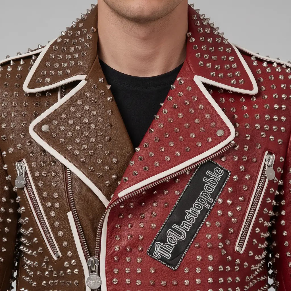 Men's Brown and Red Two-Tone Leather Perfecto Biker Jacket — Morris