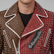 Men's Brown and Red Two-Tone Leather Perfecto Biker Jacket — Morris
