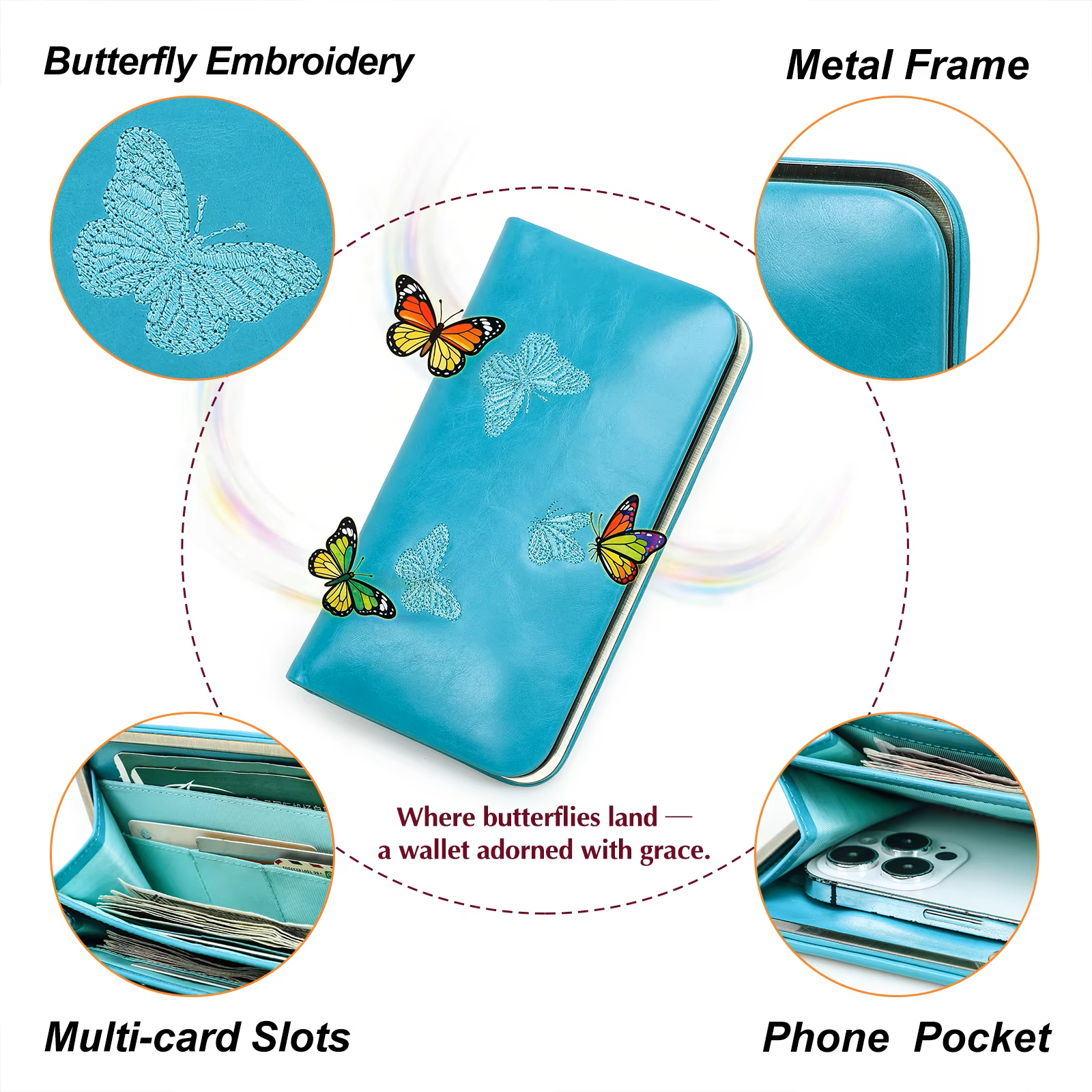Women's Red Butterfly-Embossed Leather Wallet
